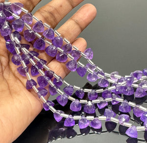 8" Amethyst Trillion Shape Briolette Gemstone Beads, Wholesale Bulk Beads, African Amethyst Fancy Shape Beads, 7mm - 8mm