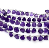 8" Amethyst Trillion Shape Briolette Gemstone Beads, Wholesale Bulk Beads, African Amethyst Fancy Shape Beads, 7mm - 8mm