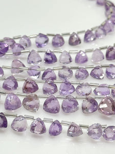 7.5" Amethyst Trillion Shape Briolette Gemstone Beads, Wholesale Bulk Beads, Light Purple/ Lilac Amethyst Fancy Shape Beads, 8mm - 9mm