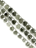 8" Green Rutilated Quartz Trillion Shape Briolette Gemstone Beads, Wholesale Bulk Beads, Green Rutile Fancy Shape Beads