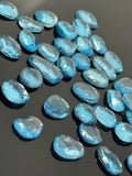6Pcs Swiss Blue Topaz Rosecut Cabochons, Loose Gemstones, Blue Topaz Rose Cuts, 8x7mm - 12x9mm