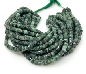 16" Natural Emerald Gemstone Beads, Faceted Emerald Heishi Tyre Beads, May Birthstone Jewelry Supplies, 5.5mm - 6mm