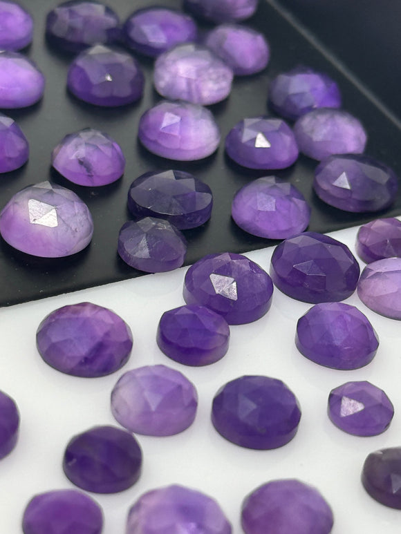 7Pcs / 10 Pcs Natural Amethyst Rose Cut Cabochons, Loose Gemstones, Rosecut Ring Stone, Amethyst Rosecuts, 6mm - 10mm