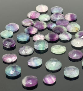 10 Pcs / 11 Pcs Natural Fluorite Rose Cut Cabochons, Loose Gemstones, Fluorite Ring Stones Rosecuts, 6.5mm - 10mm