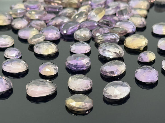 5 Pcs Natural Ametrine Rose Cut Cabochons, Loose Gemstones, Rosecut Ring Stone, Amethyst and Citrine Rosecuts