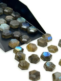 10Pcs / 14 Pcs Natural Labradorite Rose Cut Cabochons, Loose Gemstones, Labradorite Rosecuts, Hexagon Shape Ring Stones, 7mm - 8.5mm