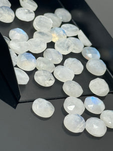 7Pcs / 10 Pcs Natural Rainbow Moonstone Rosecuts, Round Shape Moonstone Faceted Rose Cuts, Loose Gemstone Ring Stones, 9mm - 10mm