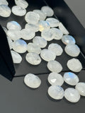 7Pcs / 10 Pcs Natural Rainbow Moonstone Rosecuts, Round Shape Moonstone Faceted Rose Cuts, Loose Gemstone Ring Stones, 9mm - 10mm