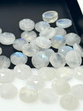 7Pcs / 10 Pcs Natural Rainbow Moonstone Rosecuts, Round Shape Moonstone Faceted Rose Cuts, Loose Gemstone Ring Stones, 9mm - 10mm