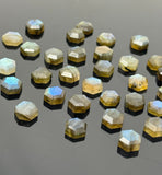 10Pcs / 14 Pcs Natural Labradorite Rose Cut Cabochons, Loose Gemstones, Labradorite Rosecuts, Hexagon Shape Ring Stones, 7mm - 8.5mm