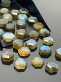 10Pcs / 14 Pcs Natural Labradorite Rose Cut Cabochons, Loose Gemstones, Labradorite Rosecuts, Hexagon Shape Ring Stones, 7mm - 8.5mm